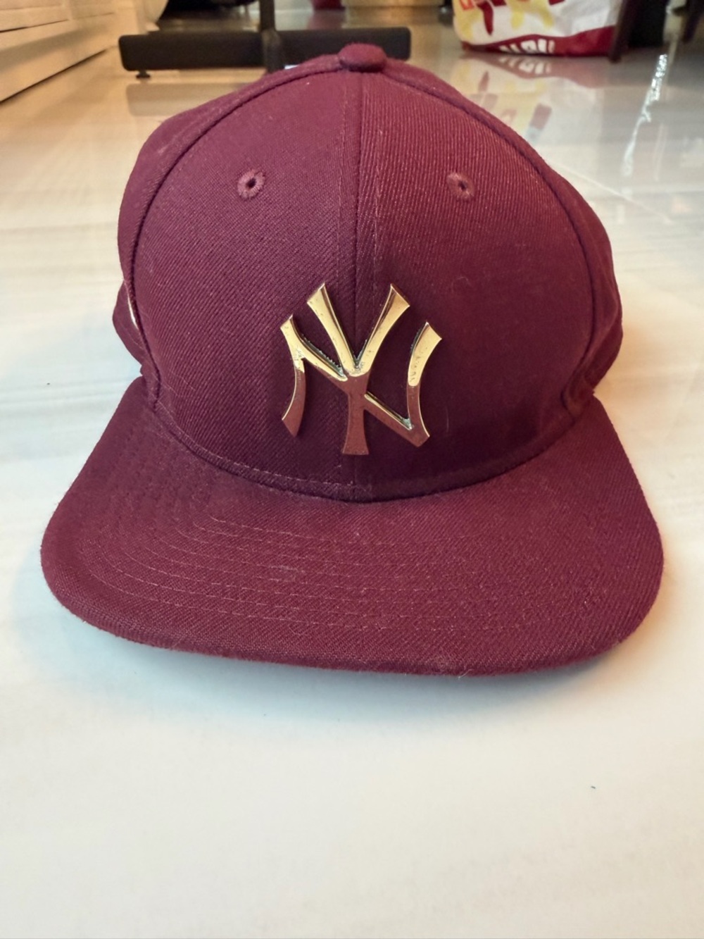 Genuine Merchandise Maroon New York Metal Logo Snapback Hat